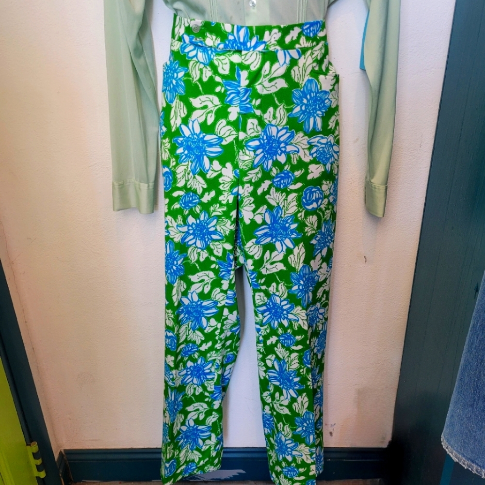 Vintage 1960s Lilly Pulitzer Men's Pants.  Floral Print, Blue/Green. Waist: 38"